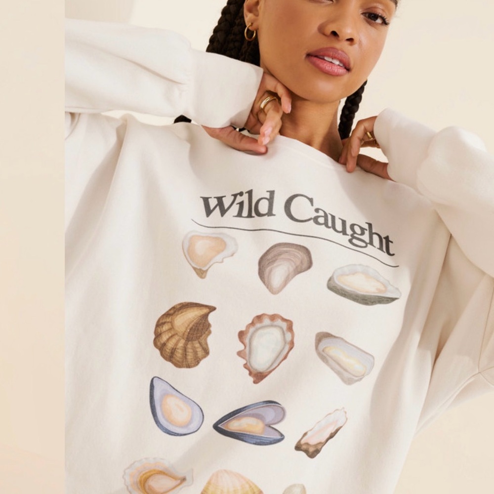 The Laundry Room Wild Caught Oyster Graphic Sweatshirt - Cream